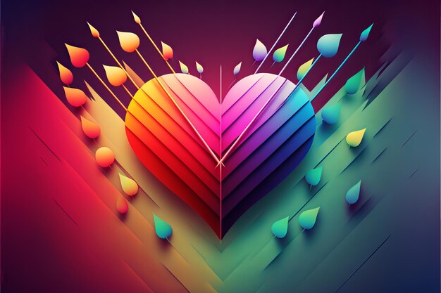 A geometric heart with arrows and paper texture colorful on a red background for Valentine39s Day