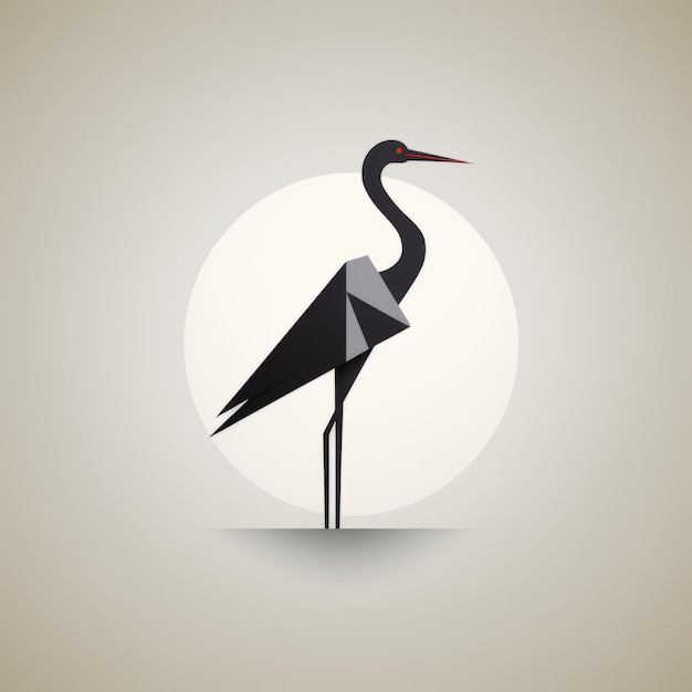 Geometric Heron Logo Design With Black Crane On White Background