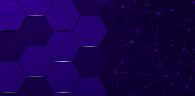 geometric hexagon and network mesh pattern gradients with glowing dark purple background