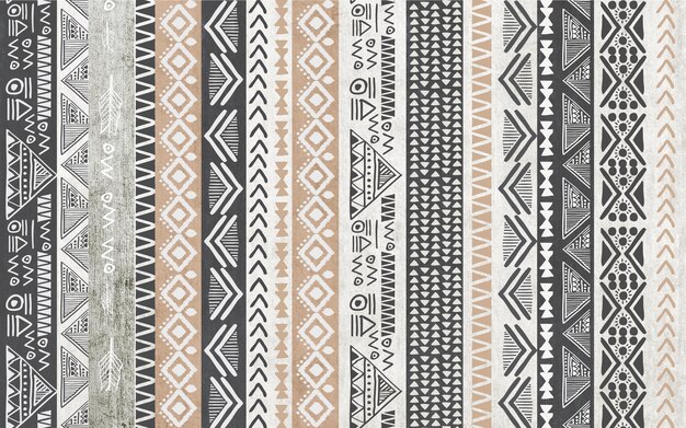Photo geometric ikat aztec ethnic seamless pattern design in black and white color