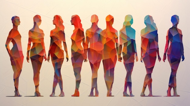 Photo geometric illustration of multi coloured human figures