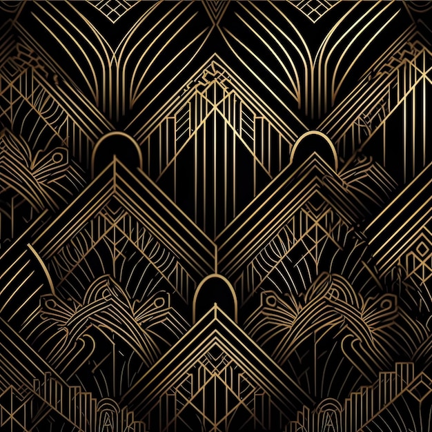 Фото Фон геометрической линии черное и темно-золотое создание фонового изображения ai