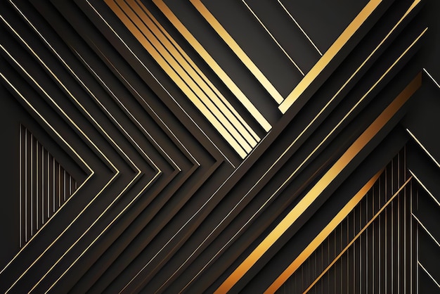 Motivo geometrico lineare di elementi strutturali in oro e nero illustrazione dell'ia generativa