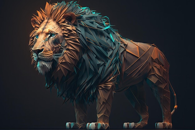 Geometric male lion orange teal realistic High Detail An