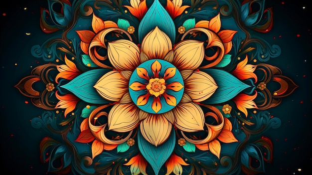 Geometric mandala floral pattern with intricate flower designs