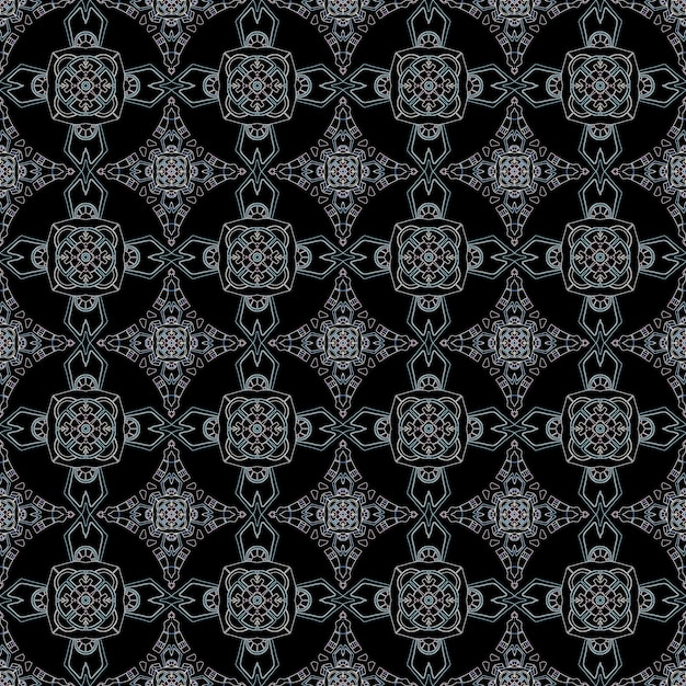 写真 黒の背景に幾何学的な曼荼羅シームレスパターン