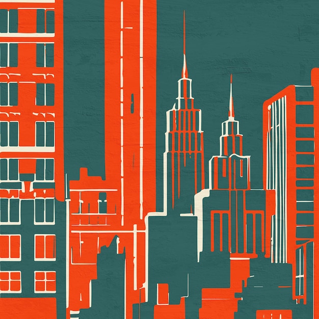 Geometric New York City Illustration Retro Travel Art