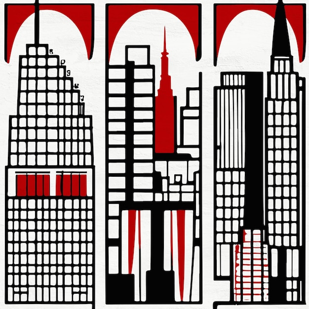 Geometric New York City Illustration Retro Travel Art