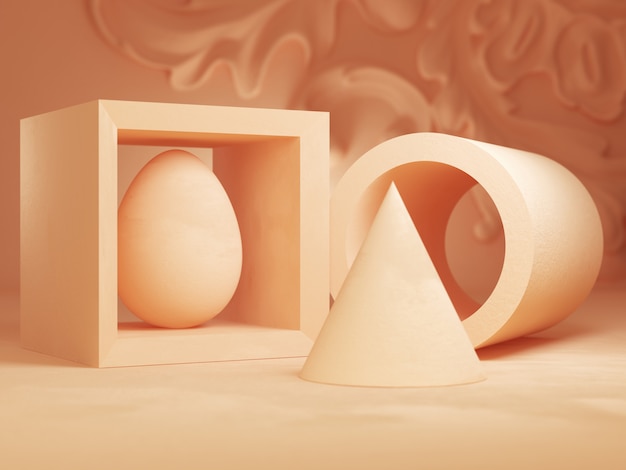 Geometric objects on a pink background, 3d illustration