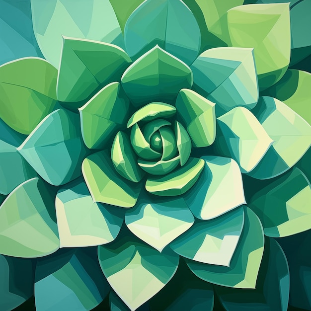 geometric oil painting art of green largescale of succulent