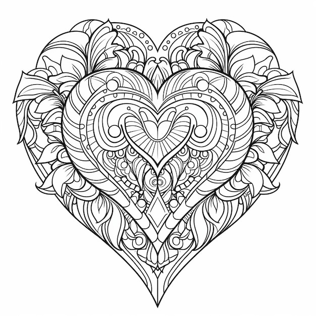 geometric ornate heart design for coloring