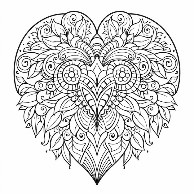 geometric ornate heart design for coloring