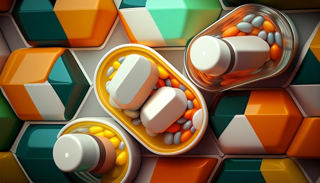 Geometric pattern background with medical capsules
