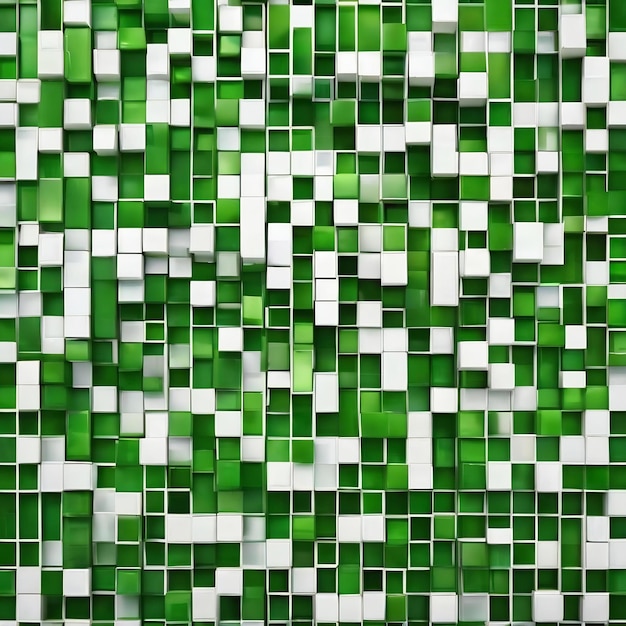 A geometric pattern of green and white squares