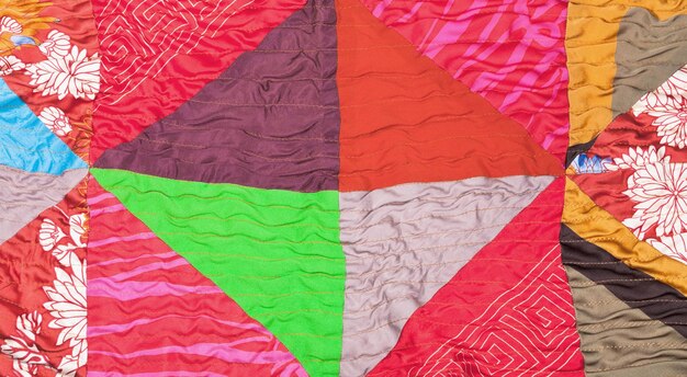 Geometric pattern of silk patchwork quilt