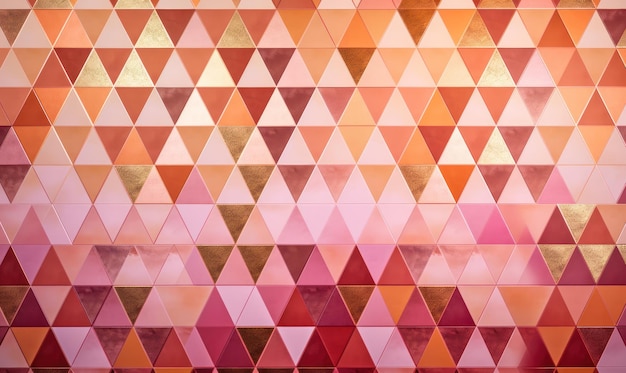 A geometric pattern with gold, pink and orange triangles.