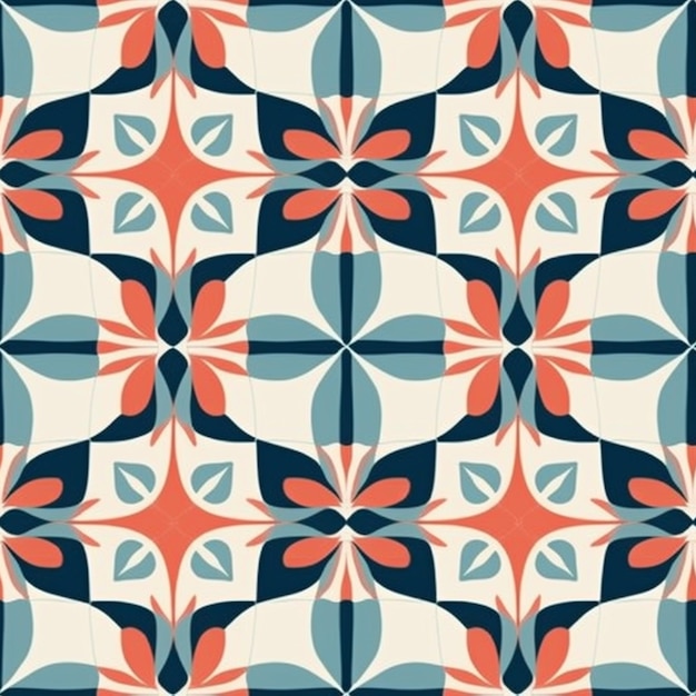 A geometric pattern with leaves and flowers.