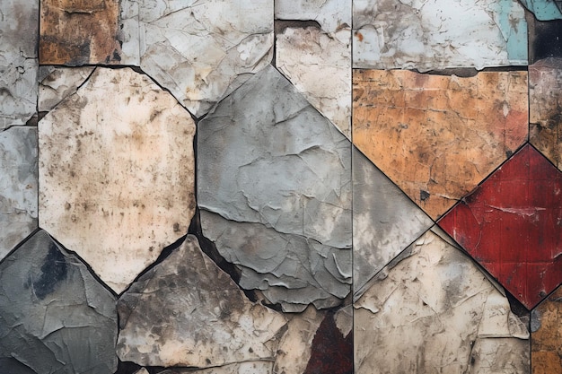 Geometric patterns emerging from a grunge wall Combination of rough textures and shapes