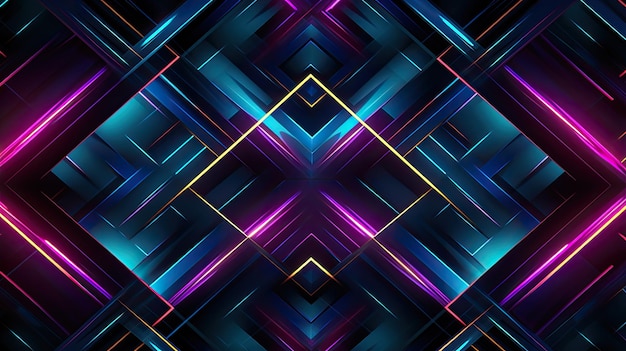 Geometric patterns with neon cascades and cross lines top view