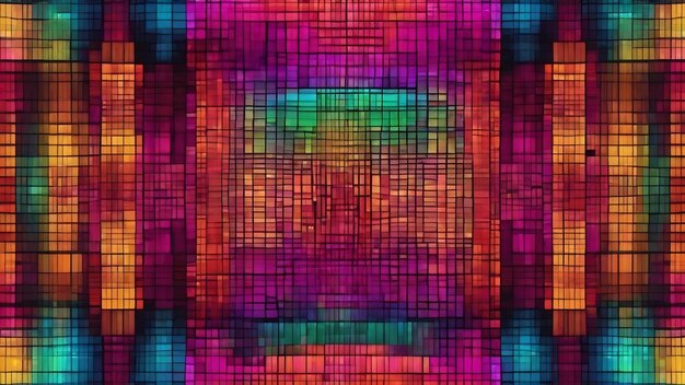 Geometric pixel pattern background radiant neon pattern symmetrical design tiled mosaic pattern