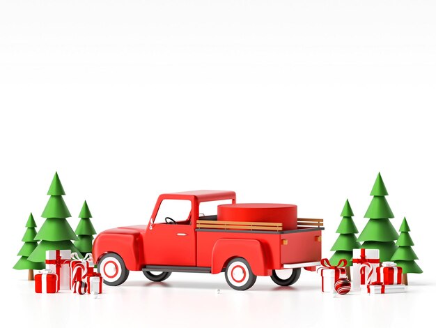 Foto podium geometrico su auto di natale con regalo di natale per la pubblicità del prodotto illustrazione 3d