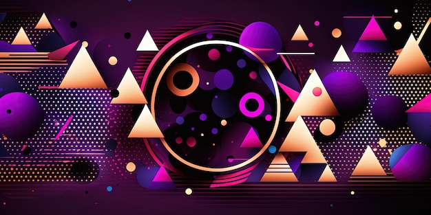 Geometric purple background with circles and triangles retro style Generative AI