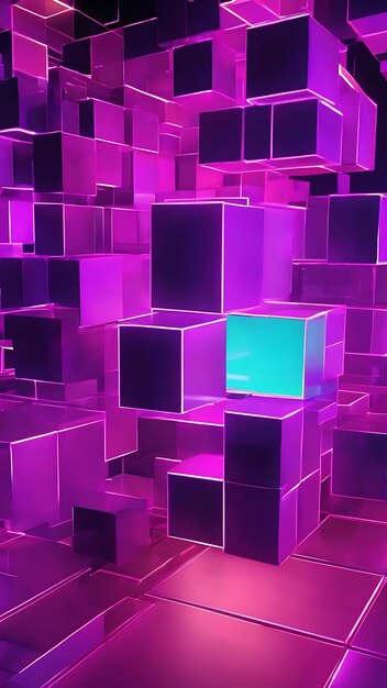 Geometric purple neon 3d cuboid background