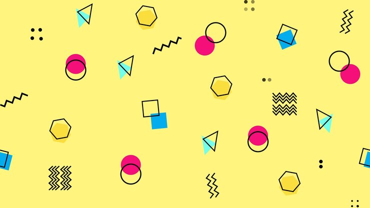 Photo geometric retro background pop art style with shapes on yellow composition s and s