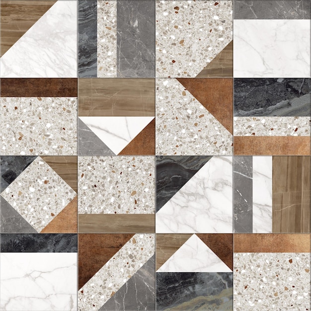 Photo geometric seamless decor made of wood marble concrete cement and stone