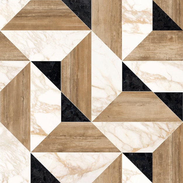 Geometric seamless decor made of wood marble concrete cement and stone