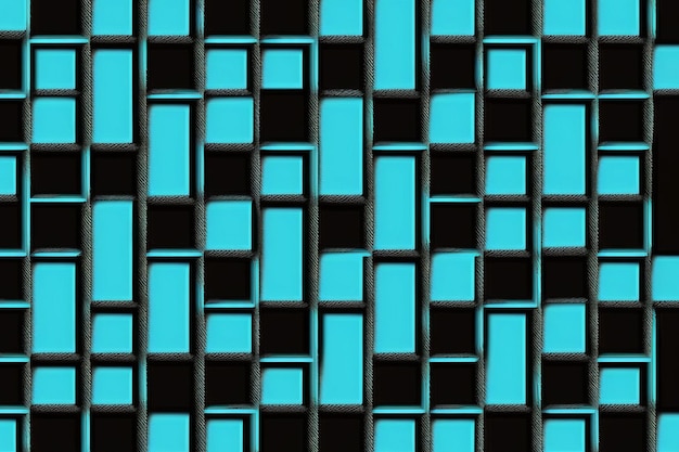 Geometric seamless pattern of blue neon cubes