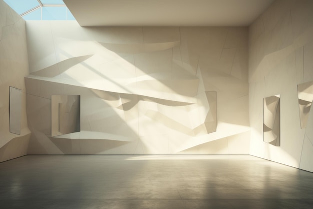 Геометрические тени, брошенные на минималистские стены галереи современного искусства