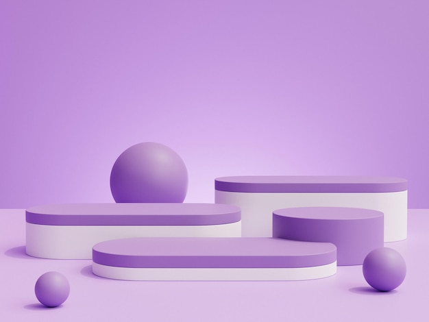 Piedistallo di forma geometrica per la visualizzazione del prodotto con rendering 3d di sfondo viola