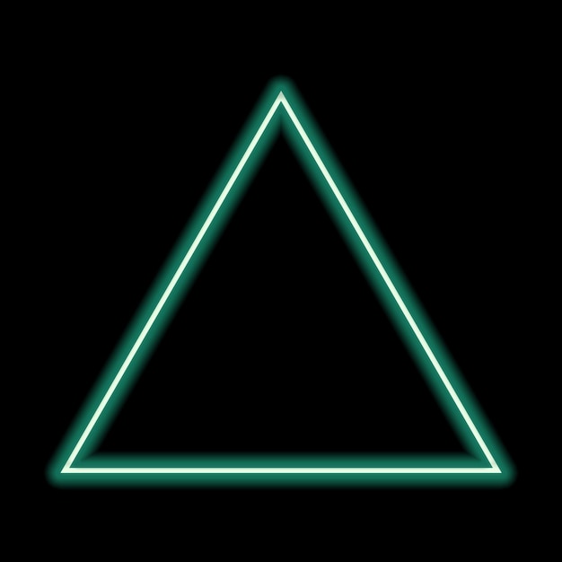 Фото Геометрическая форма треугольника зеленого неонового цвета на черном фоне крупным планом