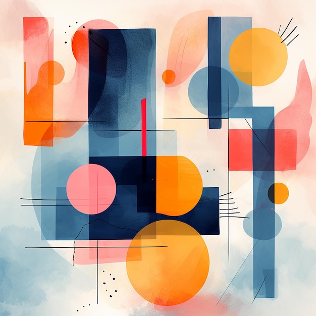 Geometric Shapes Abstract Brushstrokes and Unusual Textures in Dynamic Abstract Compositions