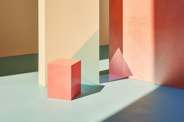 Photo geometric shapes casting long shadows on a pastel background