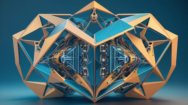 Geometric shapes connect in futuristic computer network