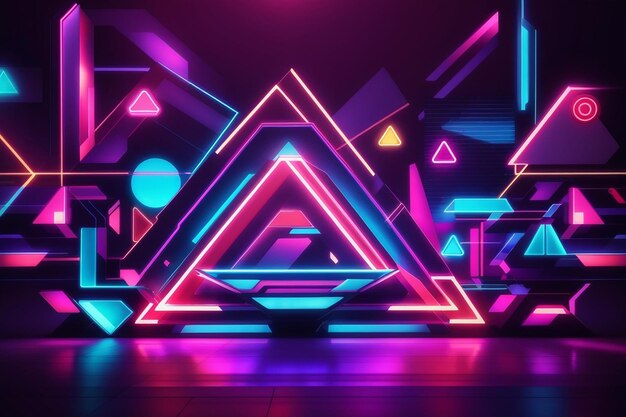 Geometric shapes neon lights background