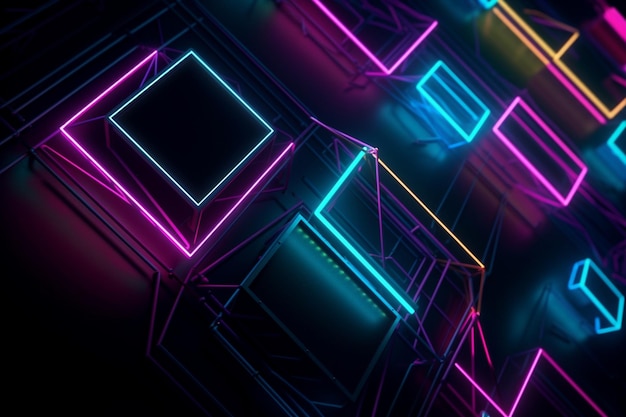 Photo geometric shapes neon lights wallpaper