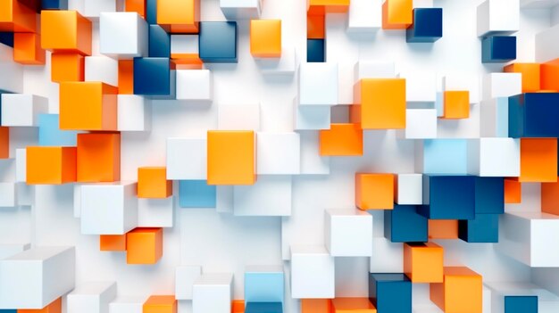 Geometric shapes transition from orange to blue on a white square background in 8k created generative ai