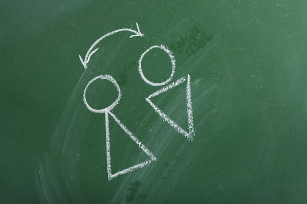 Geometric silhouettes of a man and a woman drawn in chalk gender symbols and insole gender reassignment