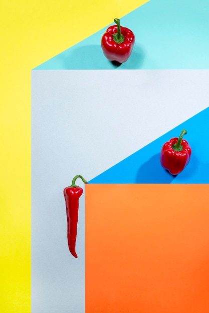 Geometric still life with red pepper on a colored background