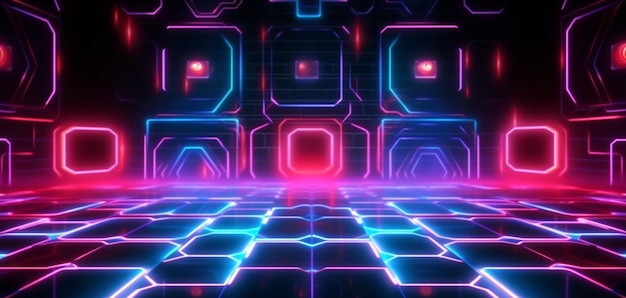 Geometric technology background with neon light line effect