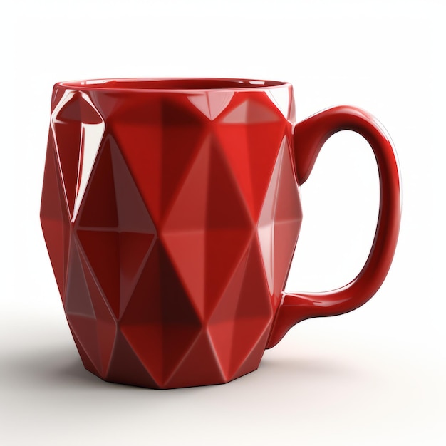 Geometric Textured Red Coffee Mug Vray Tracing Cubist Faceting