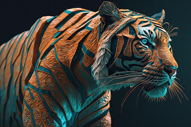 Geometric tiger orange teal realistic High Detail