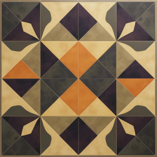 Geometric Tile Floor Dark Amber And Violet Mosaic Pattern