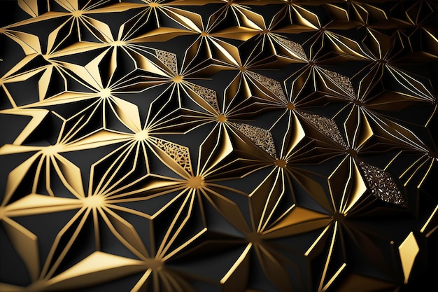 Geometric triangular pattern of gold and black structural elements Generative AI illustration