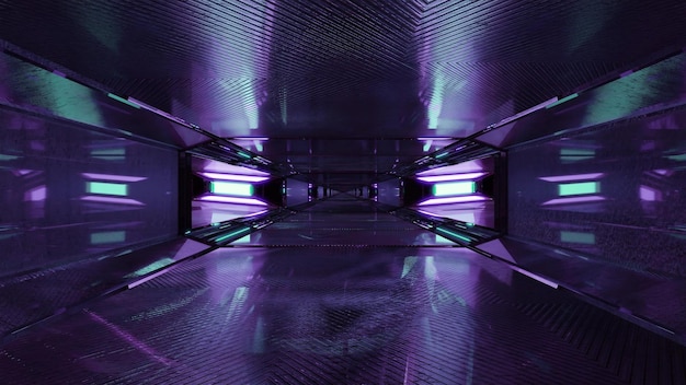 Foto tunnel geometrico con lampade viola 4k uhd 3d illustrazione