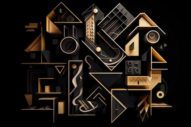 Geometric typography and letterforms on black background for contrast created with generative ai