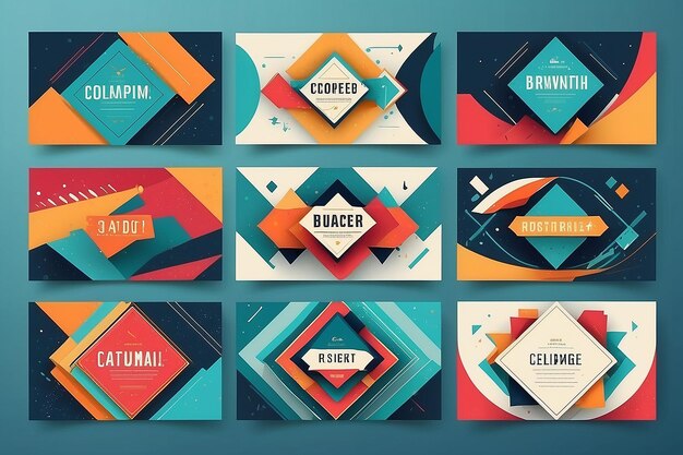 Photo geometric vector banners retrocolored with memphis patterns